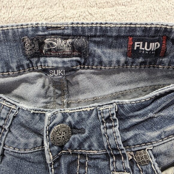 Silver Jeans Suki Mid Boot Jeans Womens 28 Blue Fluid Denim Stretch Bootcut - Picture 4 of 11